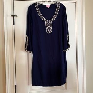 Lilly Pulitzer long sleeve navy dress with beading size small